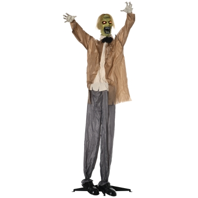 Outsunny 72" Life Size Outdoor Halloween Decoration - Zombie, Animated Prop Animatronic Décor with Sound and Motion Activated, Light Up Eyes, Howling Sound