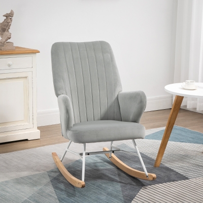 HOMCOM Upholstered Rocking Chair, Wingback Glider for Living Room, Grey