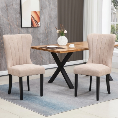 HOMCOM Modern Dining Chairs Set of 2, Linen-Touch Fabric Accent Chairs, Wingback Upholstered Armless Kitchen Chair with Rubber Wood Legs for Living Room, Cream White
