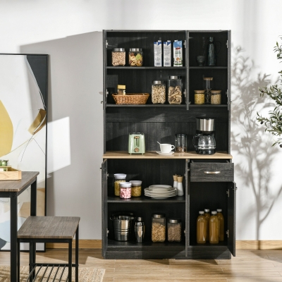 HOMCOM 71" Modern Buffet with Hutch, Standing Kitchen Hutch with Storage Cabinets, Drawer, Open Space with Microwave Stand, Black