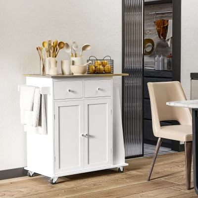 HOMCOM Rolling Kitchen Island Cart with 3-Tier Spice Rack