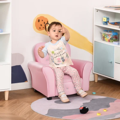 Qaba Kids Sofa, Tufted Upholstered Princess Couch, Pink