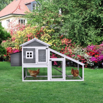PawHut Deluxe Chicken Coop Small Animal Habitat Hen House with Outdoor Run Resting Nesting Box Removable Tray Waterproof Asphalt Roof Lockable Door