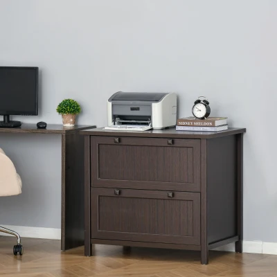 HOMCOM Retro 2-Drawer File Cabinet, Wooden Storage, Brown