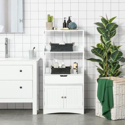 kleankin Bathroom Floor Cabinet, Free Standing Kitchen Cupboard with Shelves, Drawer and Doors, Storage Organizer for Living Room, White