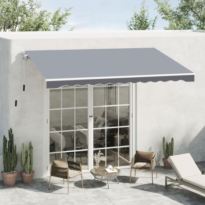 Outsunny 8'x7' Manual Retractable Water-resistant Sun Shade Patio Awning Outdoor Deck Canopy Shelter, Grey