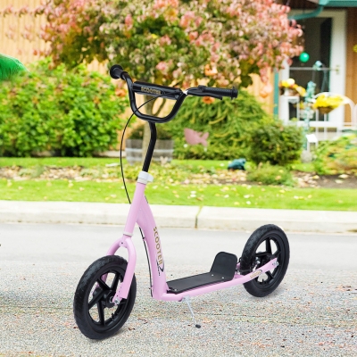 HOMCOM Adjustable Kids Pro Stunt Scooter Children Street Bike Bicycle Ride On with 12" Tire Pink