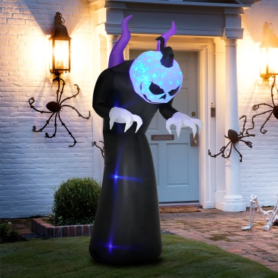 Outsunny 7ft Inflatable Halloween Ghost with Horns, Blow-Up Outdoor LED Yard Display with Flame Effect for Garden, Lawn, Yard, Party, Holiday
