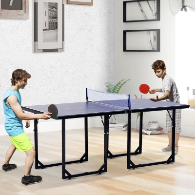 Soozier 6x3ft Compact Midsize Ping Pong Table Table Tennis Table Free Standing Folding Blue