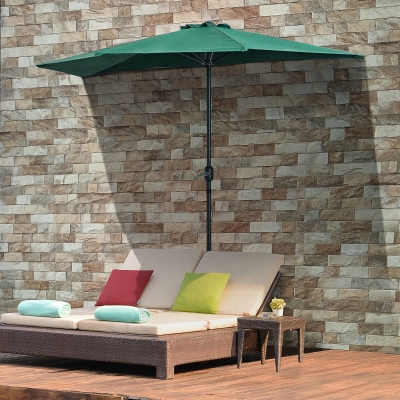 Outsunny 9ft Half Round Umbrella Outdoor Balcony Parasol Patio Garden Outdoor Window Sun Shade w/ 5 Ribs Dark Green