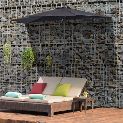 Outsunny 9ft Half Round Umbrella Outdoor Balcony Parasol Patio Garden Outdoor Window Sun Shade w/ 5 Ribs Grey
