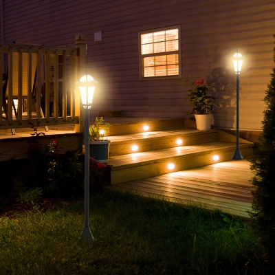 Outsunny 2 Piece LED Garden Lights Lamp Post Solar Powered Auto Switch Outdoor Lantern Patio Pathway Walkway Water-Resist 6-8 Hours Black
