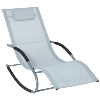 Outsunny Chaise Rocker Patio Lounge Chairs Swing Recliner Relaxer w/ Pillow Grey