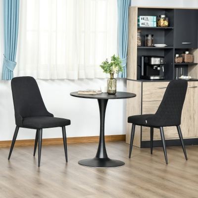 HOMCOM Modern Dining Chair Set of 2, Fabric Upholstered Side Chairs for Kitchen Living Room with Metal Legs, Black