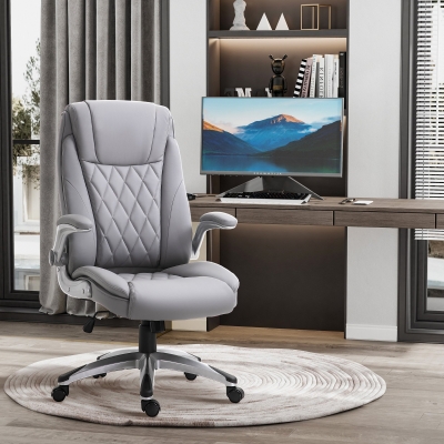 Vinsetto High-Back Office Chair Executive Swivel Computer Desk Chair, with PU Leather, Flip-up Armrest, Grey