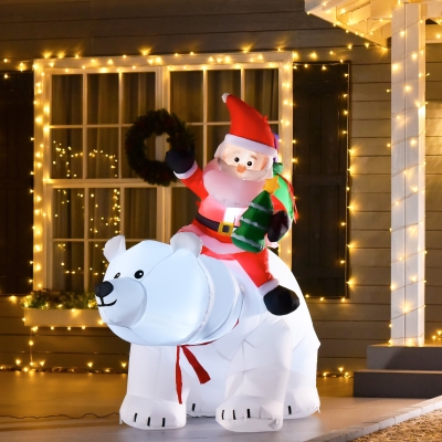 HOMCOM 6FT Christmas Inflatable Santa Claus Riding A Polar Bear with LED Lights, Blow-Up Outdoor LED Yard Display for Lawn, Garden, Party