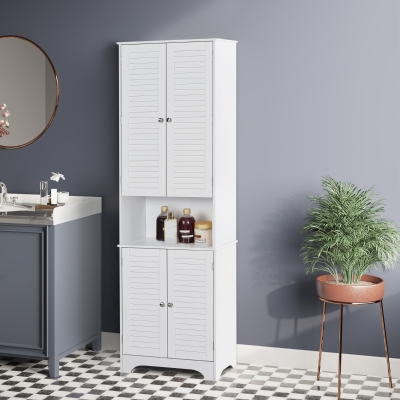 HOMCOM Freestanding Bathroom Storage Cabinet with Shutter Doors and Adjustable Shelves, Toilet Vanity Cabinet, Narrow Organizer, White
