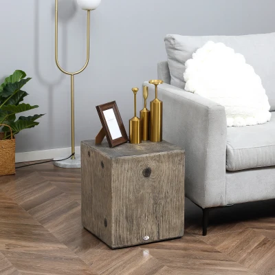 HOMCOM Rustic Concrete End Table, Wood Grain Finish, Natural