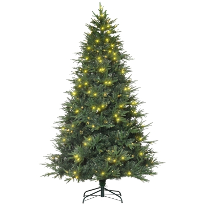 HOMCOM 7' Tall Prelit Full Artificial Christmas Tree with Realistic Branches, 400 Warm White LED Lights and 4030 Tips, Green