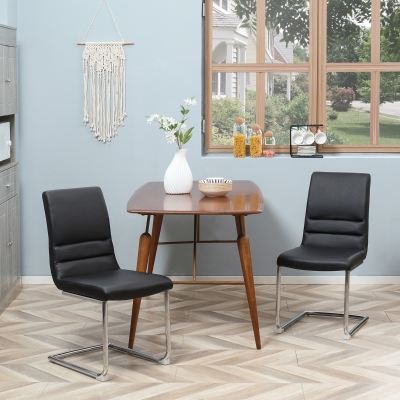 HOMCOM High-Back Dining Chairs Set of 2, PU Leather Accent Kitchen Chairs for Dining Room, Living Room with Bent Steel Base, Black