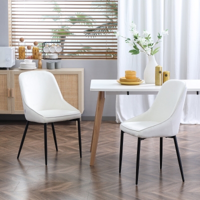 HOMCOM Dining Chairs Set of 2, Upholstered Velvet Fabric Accent Chair with Back, Steel Legs for Living Room, Cream White