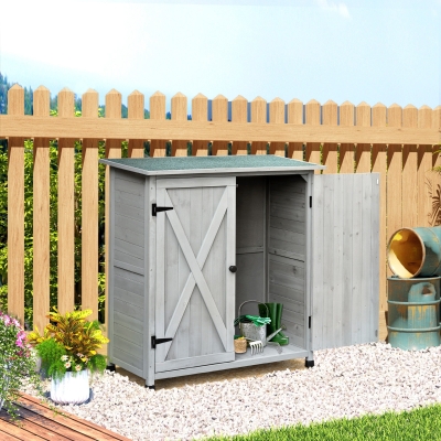 Outsunny Wooden Garden Storage Shed Fir Tool Cabinet Organizer with Asphalt Roof and Double Door for Outside, Garden and Yard