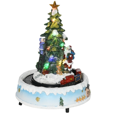 HOMCOM Animated Christmas Village Scene, Pre-Lit Musical Holiday Decoration with LED Lights, Center Tree, Rotating Train and Santa Claus