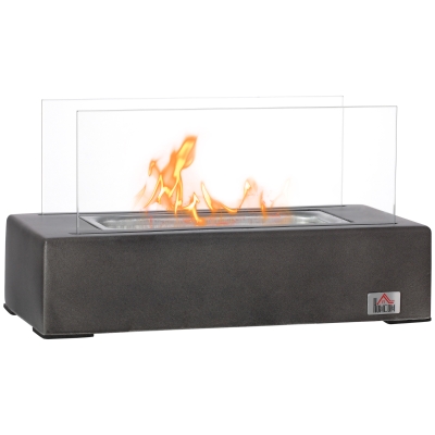 HOMCOM Tabletop Fireplace, 13" Concrete Alcohol Fireplace with Stainless Steel Lid for Indoor and Outdoor, 0.04 Gal Max 195 Sq. Ft., Burns up to 45 Minutes, Dark Grey