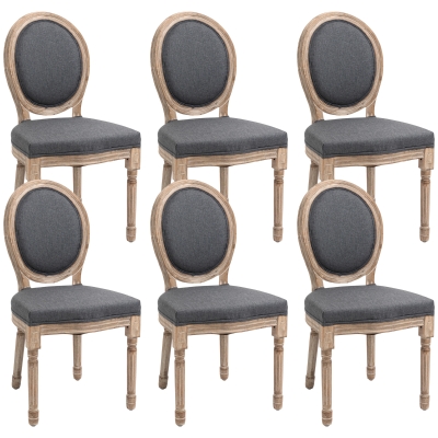 HOMCOM Vintage Armless Dining Chairs Set of 6, French Chic Side Chairs with Curved Backrest and Linen Upholstery for Kitchen, or Living Room, Grey