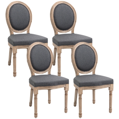 HOMCOM Vintage Armless Dining Chairs Set of 4, French Chic Side Chairs with Curved Backrest and Linen Upholstery for Kitchen, or Living Room, Grey