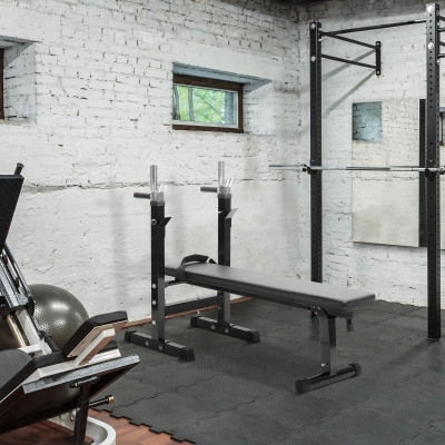 Soozier Adjustable Weight Bench With Barbell Rack, Folding Strength Training Lifting Home Gym, Leather Padded Workout Stand