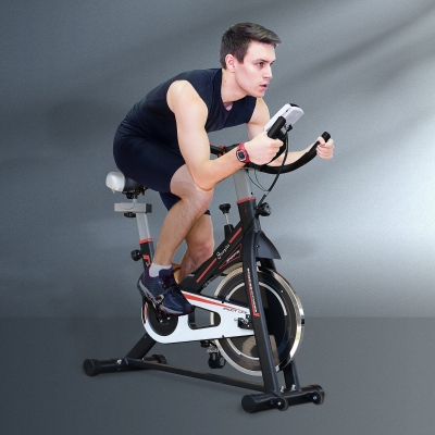 Soozier Upright Stationary Exercise Bike Indoor Cardio Workout Training Bicycle w/ Adjustable Resistance LCD Monitor Phone Holder, Black