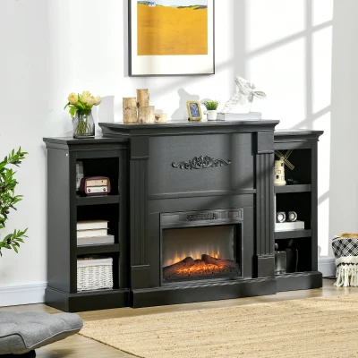 HOMCOM Electric Fireplace TV Stand for TVs up to 46", Black