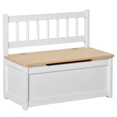 HOMCOM 2-In-1 Kids Toy Chest Storage Box with Seat Bench Cabinet Chunk Cube with Safety Pneumatic Rod White