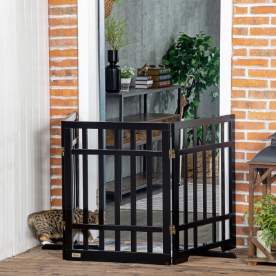 PawHut Freestanding Pet Gate with 2PCS Support Feet, 3 Panels Folding Dog Gates for the House Doorway Stairs, Expands up to 71.3" Wide, 29.9" Tall, Black