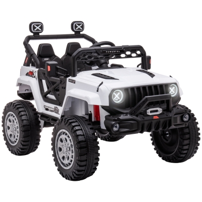 Aosom 12V Kids Ride-on Truck with Remote Control, Battery-Operated Kids Car with Led Lights, Electric Ride on Toy with Spring Suspension, Music, Horn, 3 Speeds, White