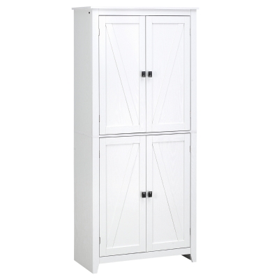HOMCOM 72" Freestanding 4-Door Kitchen Pantry, Storage Cabinet Organizer with 4-Tiers, and Adjustable Shelves, White