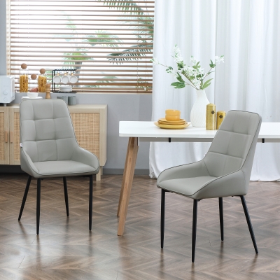 HOMCOM Dining Chairs Set of 2, Mid Century Modern Kitchen Chairs with PU Leather Upholstery and Steel Legs for Living Room, Dining Room, Bedroom, Grey