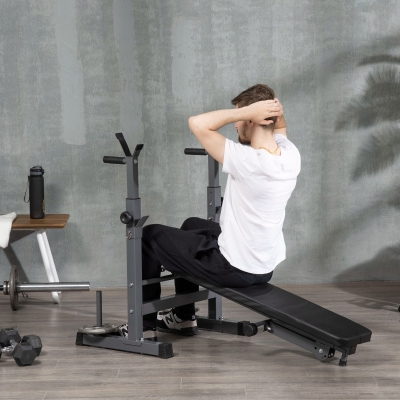 Soozier Adjustable Weight Bench, Foldable Bench Press with Barbell Rack and Dip Station for Home Gym, Strength Training Multiuse Workout Bench