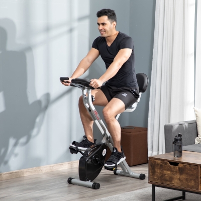 Soozier Foldable Upright Training Exercise Bike Indoor Stationary X Bike with 8 Levels of Magnetic Resistance for Aerobic Exercise, Black