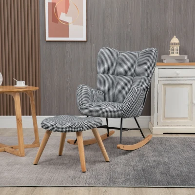 HOMCOM Glider Rocker with Ottoman Set, Houndstooth Armchair