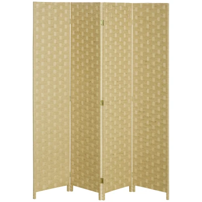 HOMCOM 5.6 Ft. Tall 4-Panel Room Divider, Paper Panel Freestanding Folding Privacy Screen Panels, Partition Wall Divider for Indoor Bedroom Office
