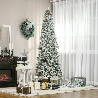 HOMCOM 7.5' Snow Flocked Christmas Tree, Green