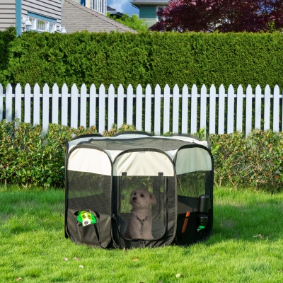 PawHut Pet Playpen Foldable for Indoor/Outdoor Use, Portable Exercise Pen Kennel with Storage Pocket, Carrying Bag, for Small Dogs, Cats, Rabbits, Guinea Pigs, Φ43.3" x 27.6"