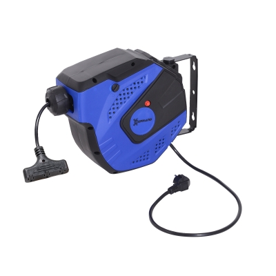 DURHAND 50ft Retractable Cord Reel Industrial Extension Cord 3 Grounded Outlets Adapter Ceiling or Wall Mount