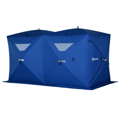 Outsunny 5-8 Person Pop-up Ice Fishing Shelter, Portable Ice Fishing Tent, Blue