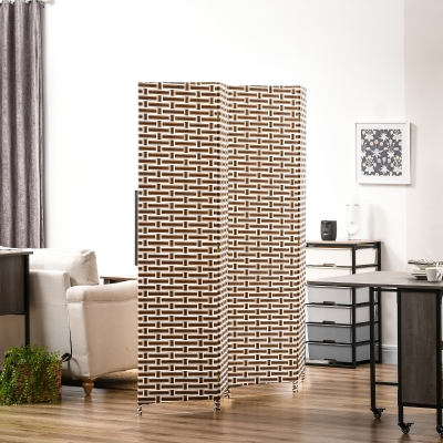 HOMCOM 6 Ft. Tall 4-Panel Room Divider, Wave Fiber Freestanding Folding Privacy Screen Panels, Partition Wall Divider for Indoor Bedroom Office, Mixed Brown