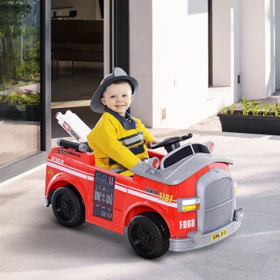 Aosom 6V Electric Ride-On Fire Truck for Kids, Remote Control