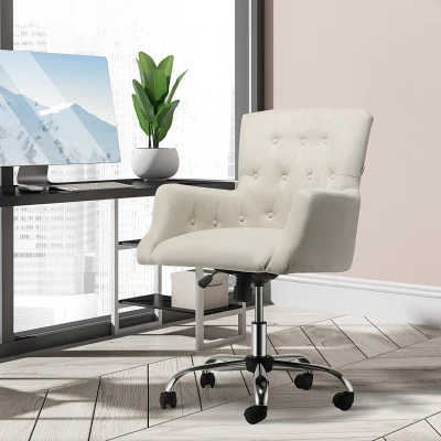 HOMCOM Mid Back Task Chair, Swivel Office Chair, Cream White