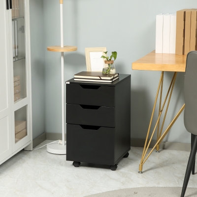 HOMCOM 3-Drawer Rolling File Cabinet, Printer Stand, Black